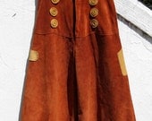 Suede Leather Rust Gaucho Wide Leg Pants with Mustard Faux Buttons in Size 6