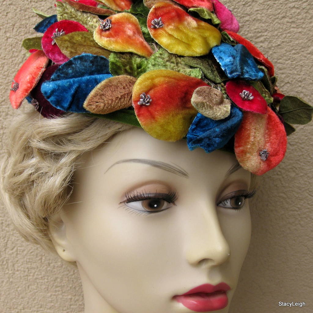 RESERVED for Manuela Fruit Cocktail Velvet Milliner Hat Pristine Condition