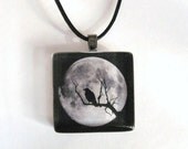 Raven /Full Moon Pendant - Bare Tree Silhouette