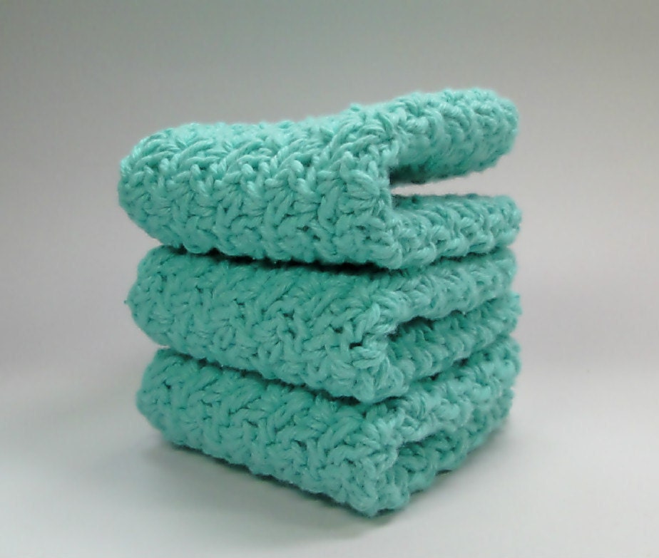 Aqua Silky and Soft Cotton Crocheted Dishcloth or Washcloth - Easy123