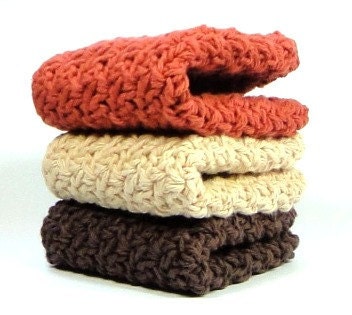 Warm Winter Crocheted Washcloths, Cotton Crochet Dishcloths, Knit Dish Cloth