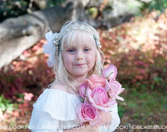 The Tiny Tot Mini Alana Headdress by Kat Swank. Custom Made to Order, Vintage Materials- Your Colors- A head piece fit for a Princess.