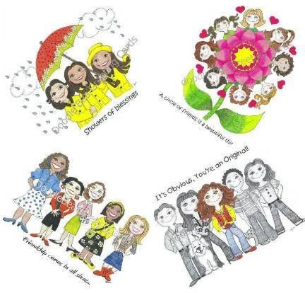 Assorted Pack Blank Note Cards - 8 Per Set - All About Friendship - 4 Designs (NDB Friendship Pack)