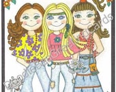 Happy Birthday - Hippie Girlfriends (B105) Fun Greeting Card