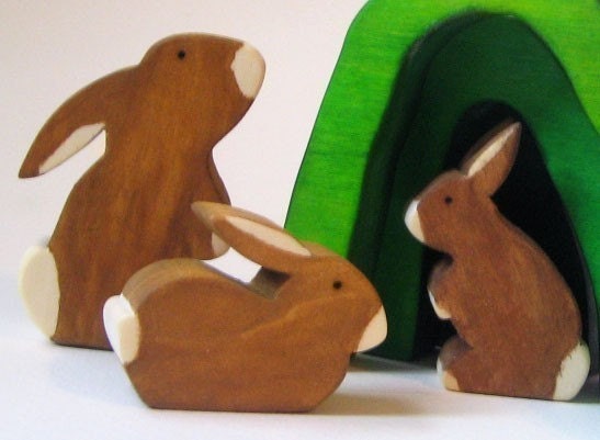 Wooden Bunny Rabbit Family- Eco-friendly Wooden Toy- Easter