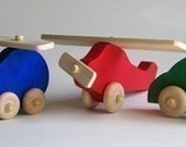 Wooden Toy Set- Helicopter Car Airplane- Natural Waldof Push Toy