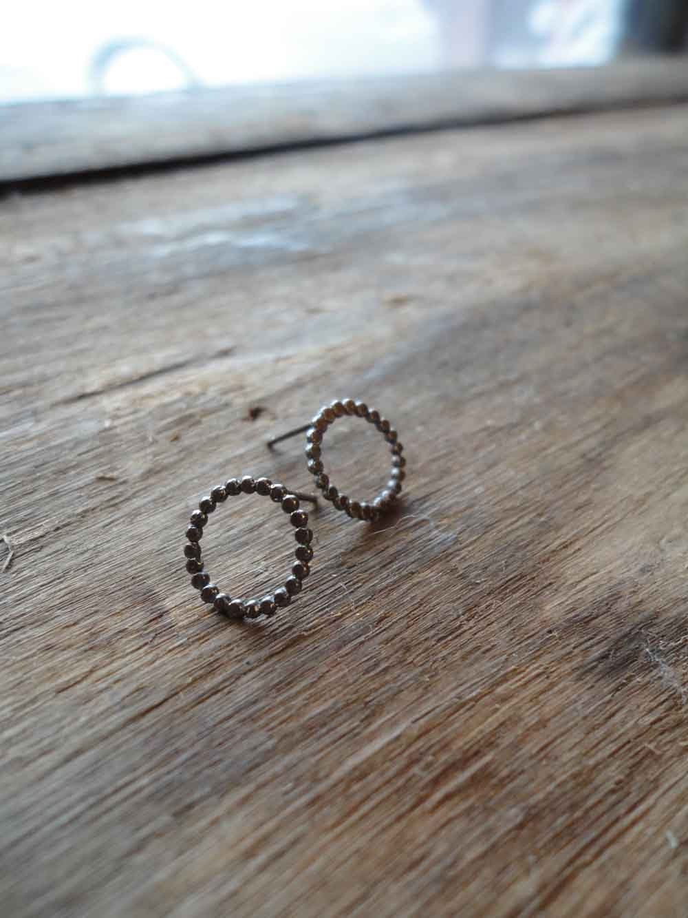 black sterling silver dotted circle studs