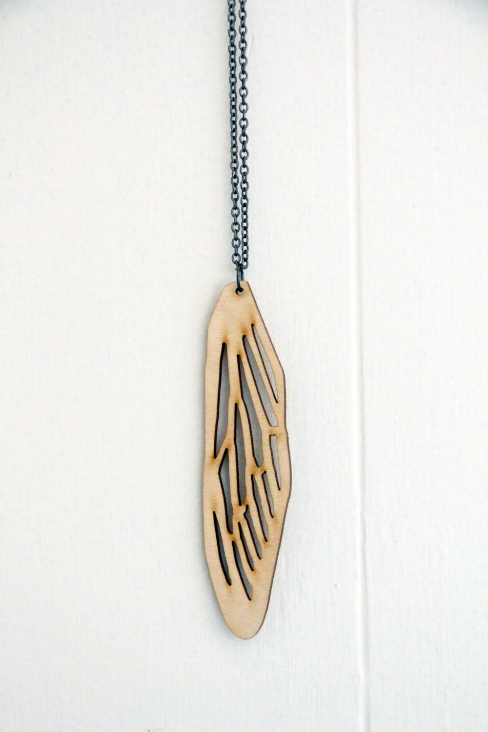 large woodcut cicada wing necklace