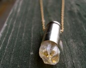 golden citrine in a silver shell