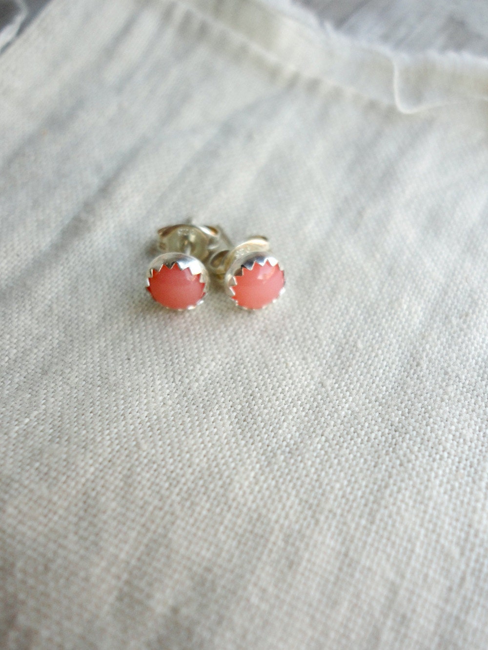 coral sterling silver studs