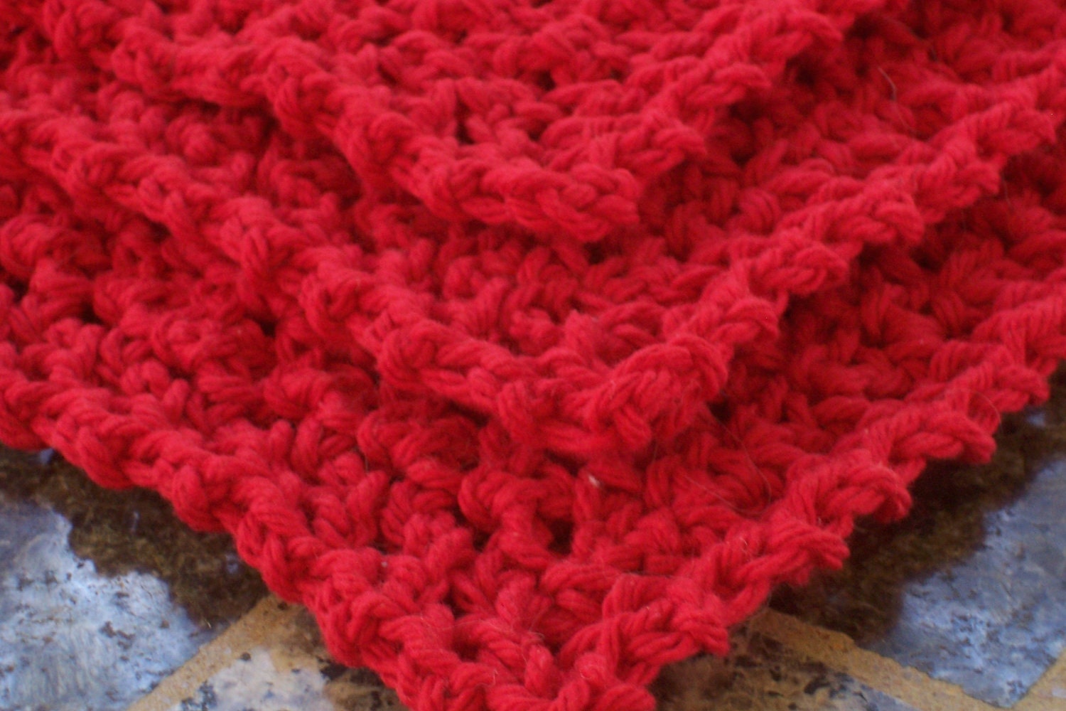 Crochet Cotton Kitchen Dishrags - Set of 3 - Ruby Red - Dishcloth Vintage Inspired Square Eco Friendly Reusable