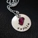 Aidan Necklace- Smooth sterling silver disk with pearl or birthstone- Personalized and HAND STAMPED necklace with name