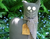 Scat The Primitive Folk Art Gray Flannel Kitty Cat Doll