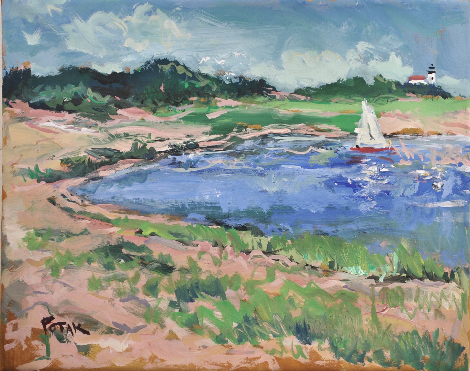 Landscape Painting with Seascape impressionism by Russ Potak