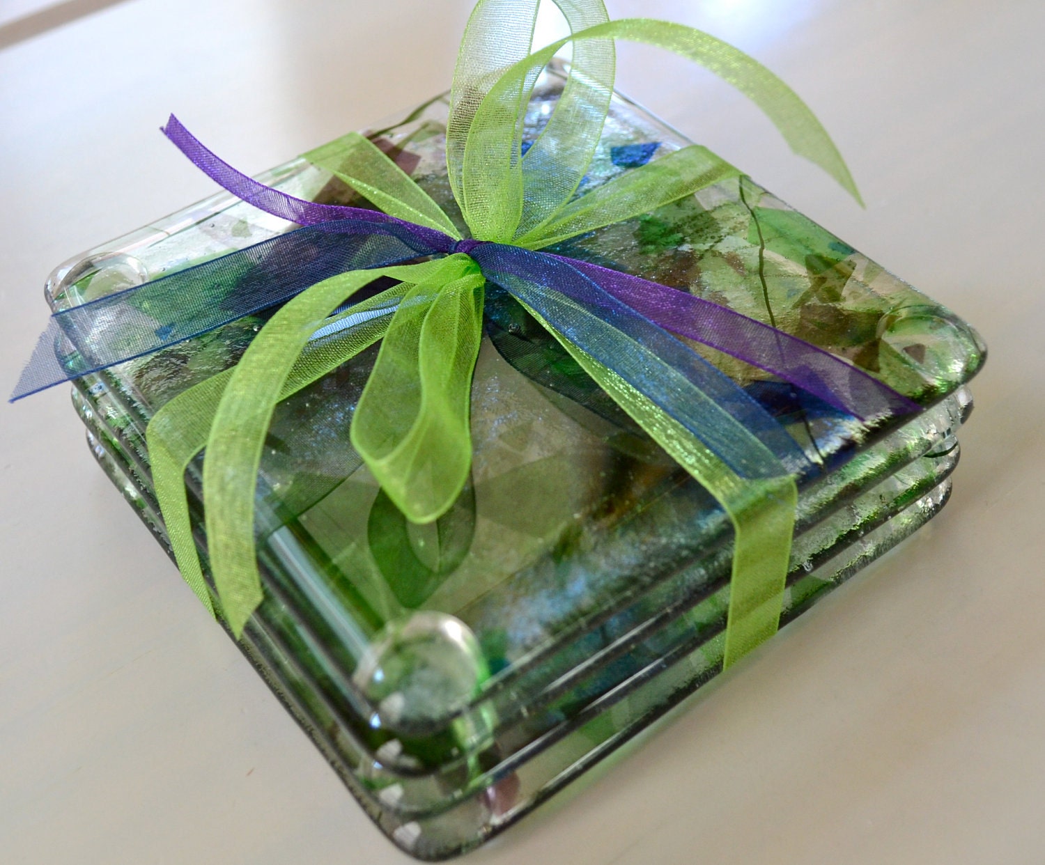 Spring Flower Vine Fused Glass Coasters