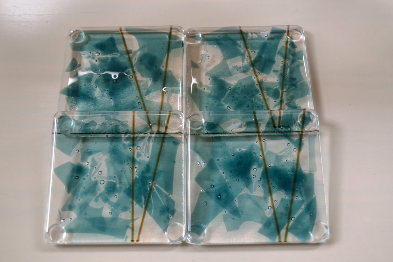 Bits of Sea Glass Fused Glass Coasters