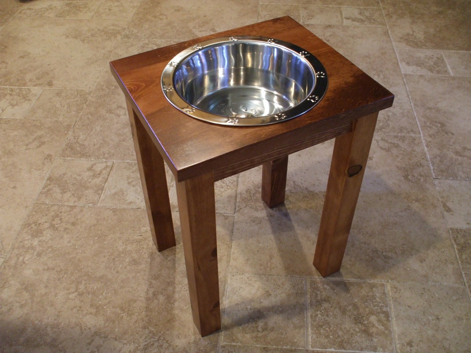 2 Quart 16 Inch Single - Ergonomically Designed Pet Feeder - Stained Red Oak