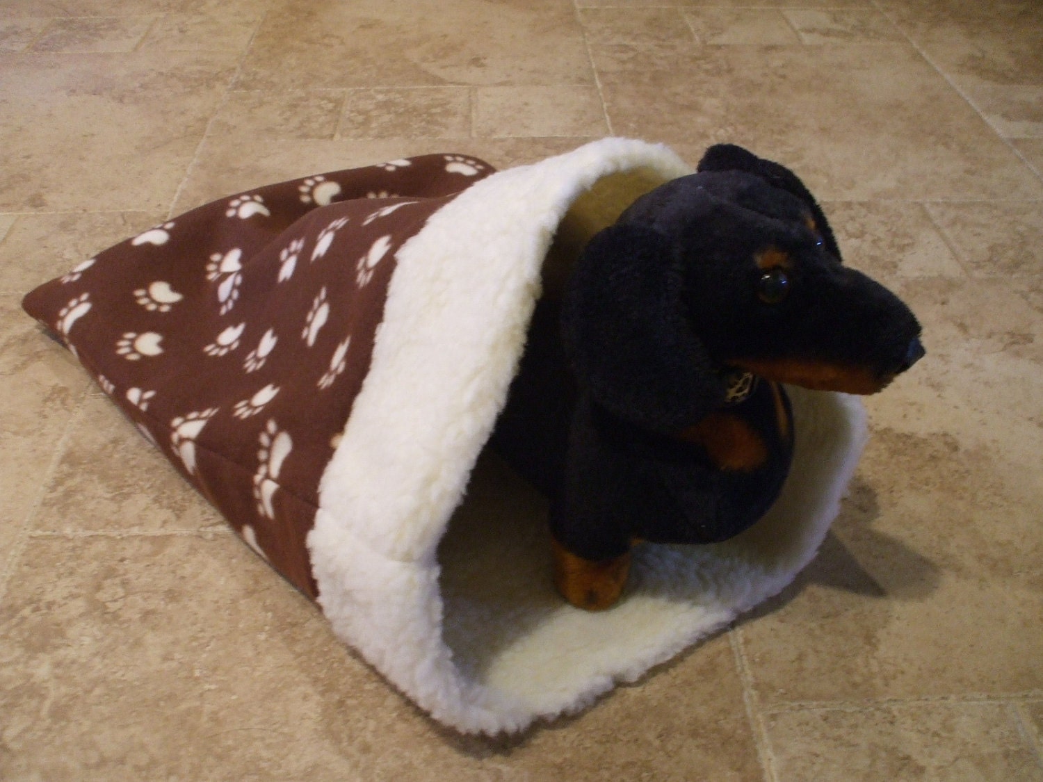 Snuggle Sack By Woodin' You - Chocolate Brown With Cream Paw-Prints - MEDIUM - 10-20 Pound Pets