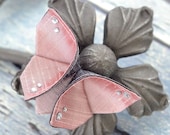 Mother's Day Hair Clip Silk Origami Femanine Swarovski Crystal Silk Origami Butterfly Girly Iridescent Pink Pearl and Graphite MEDIUM SIZE