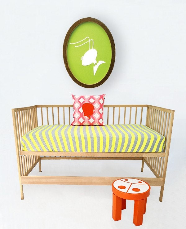 Crib Sheet , Fitted Crib Sheet , Bumperless , Crib Bedding Lemon Stripe