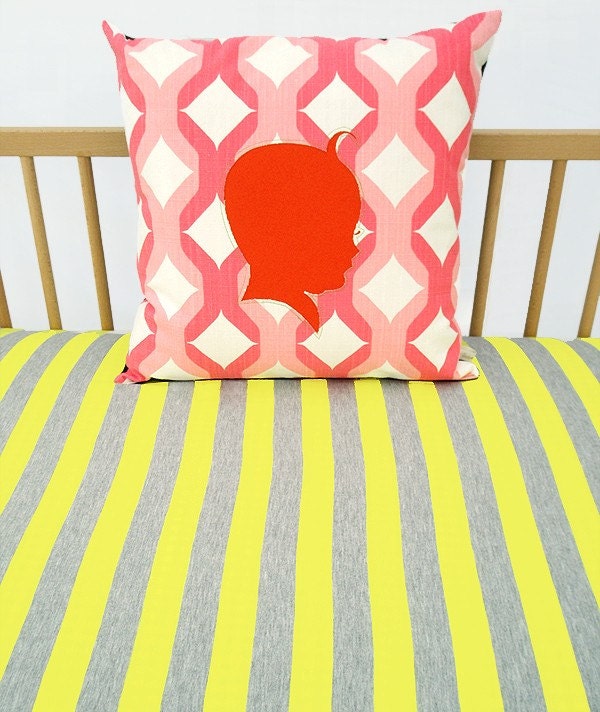 Crib Sheet , Fitted Crib Sheet , Bumperless , Crib Bedding Lemon Stripe