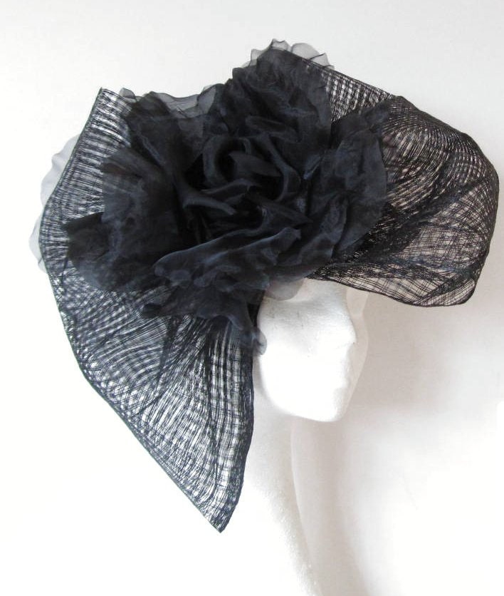 Black Fascinator Hat for Kentucky Derby, Weddings and Parties