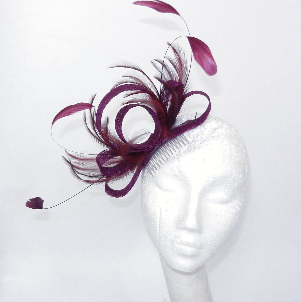 Plum Fascinator Hat for Weddings, Cocktails, Church and Derby