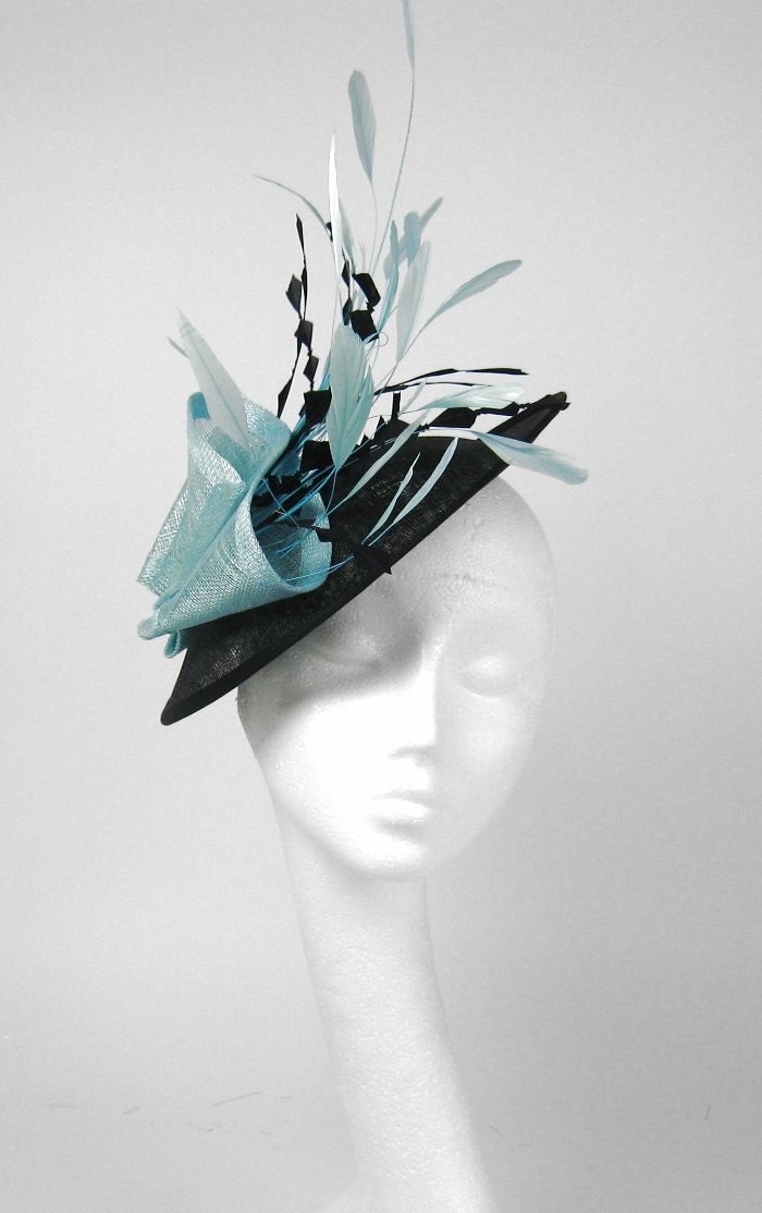 Black and  Turquoise Fascinator Kentucky Derby or Wedding Hat