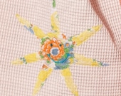 Kitchen Dish Towel applique smiling sun, cotton weave with vintage fabrics