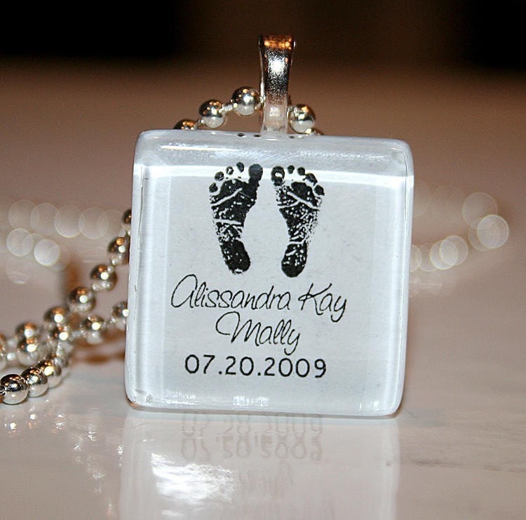 Baby Foot Prints - Square Glass Pendant
