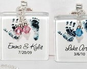 Hand and Foot prints - Square Glass Pendant