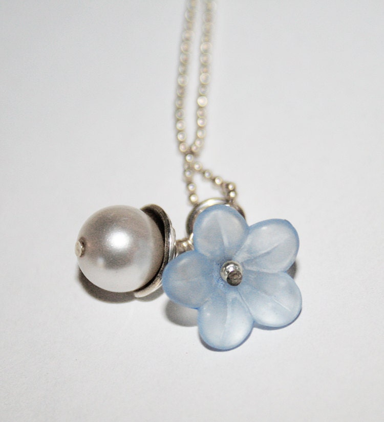 Baby feet Bead Cap Necklace with Forget Me Not Flower - Baby Loss