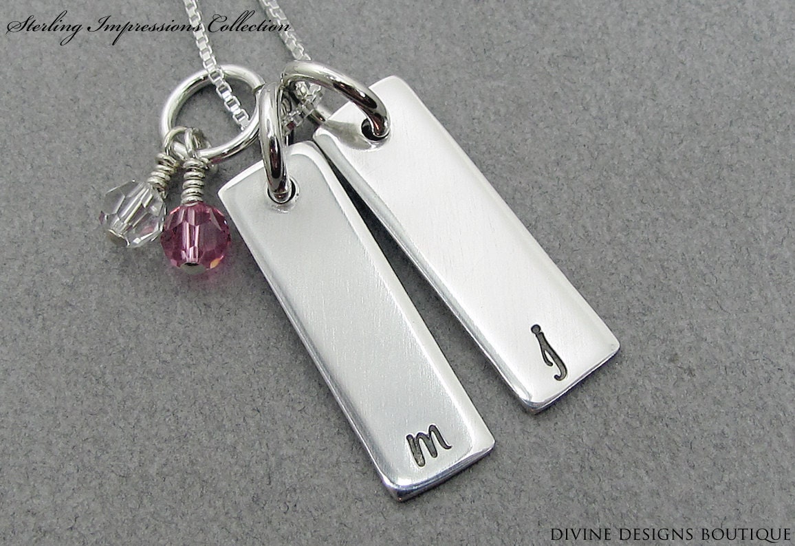 Initial Jewelry - Sterling Silver Personalized Necklace - Sterling Impressions Double Rectangle Birthstone Initial Necklace