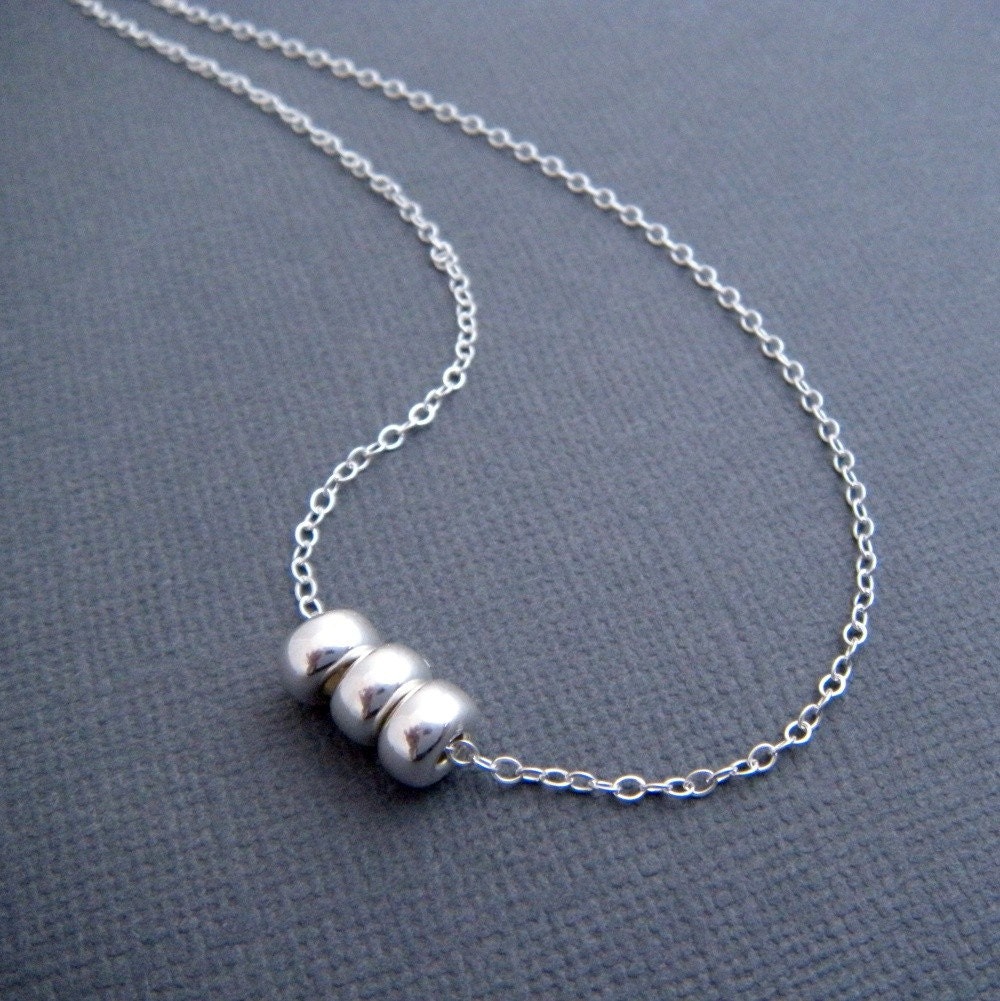 everyday necklace. sterling silver beads - simple. modern. delicate. dainty. 3 small round donut beads