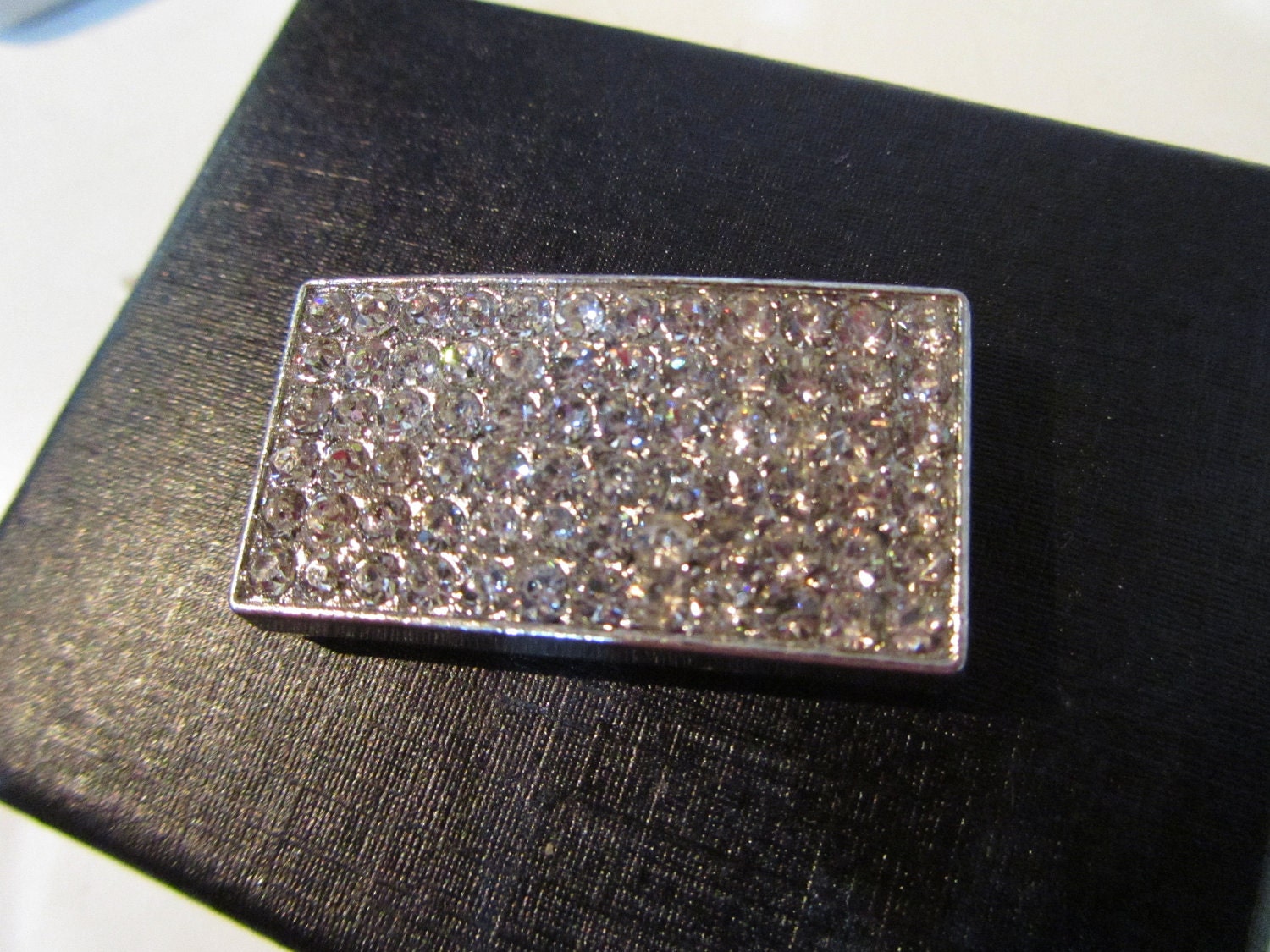 BULK SALE - Large Buckle Style Crystal Pave Rhinestone Rectangular Block - 35mm x 18mm - 10 pcs