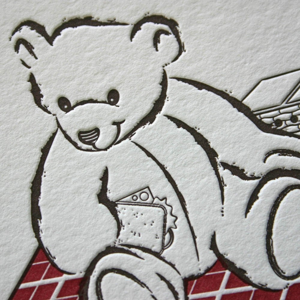 Teddy Bear Letterpress Birthday Card (picnic)