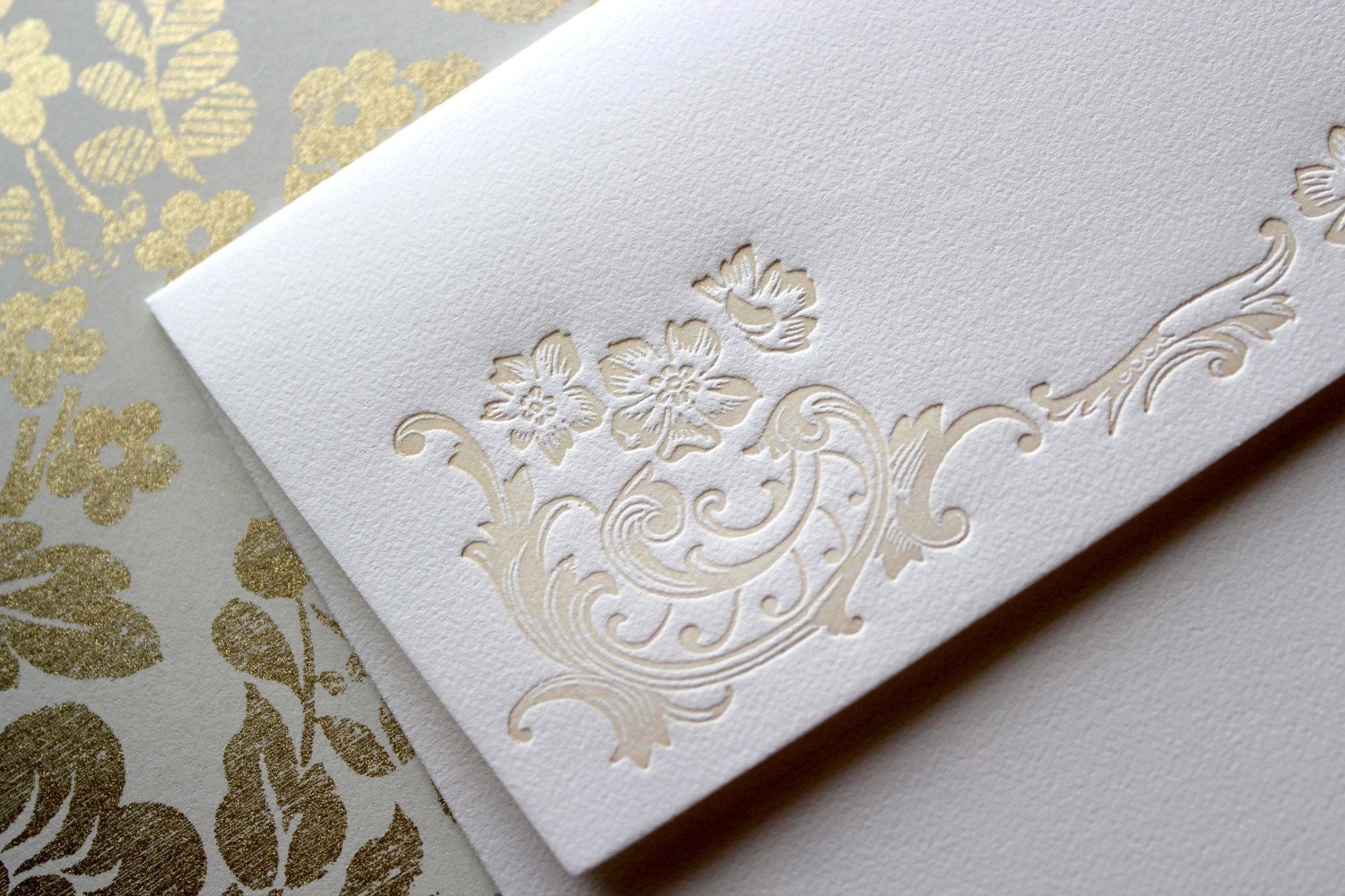 Floral Scrollwork Letterpress Wedding Invitations (set of 100)