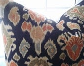 BOTH SIDES--Ikat Lumbers and 16" Throw Pillows --Decorative Designer Pillow Cover --Linen -Blue-Orange-Green-Gold- Black - Cream