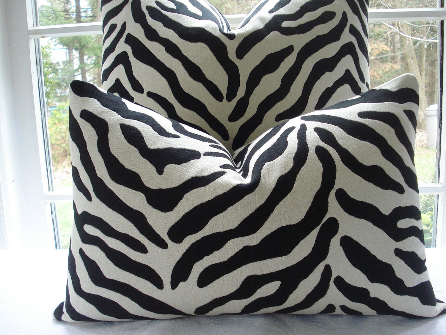 HIGH END -Designer Decorative Lumbar Pillow Cover - - Zebra Print -Animal  Lumbar / Accent  Pillow - Black/Cream