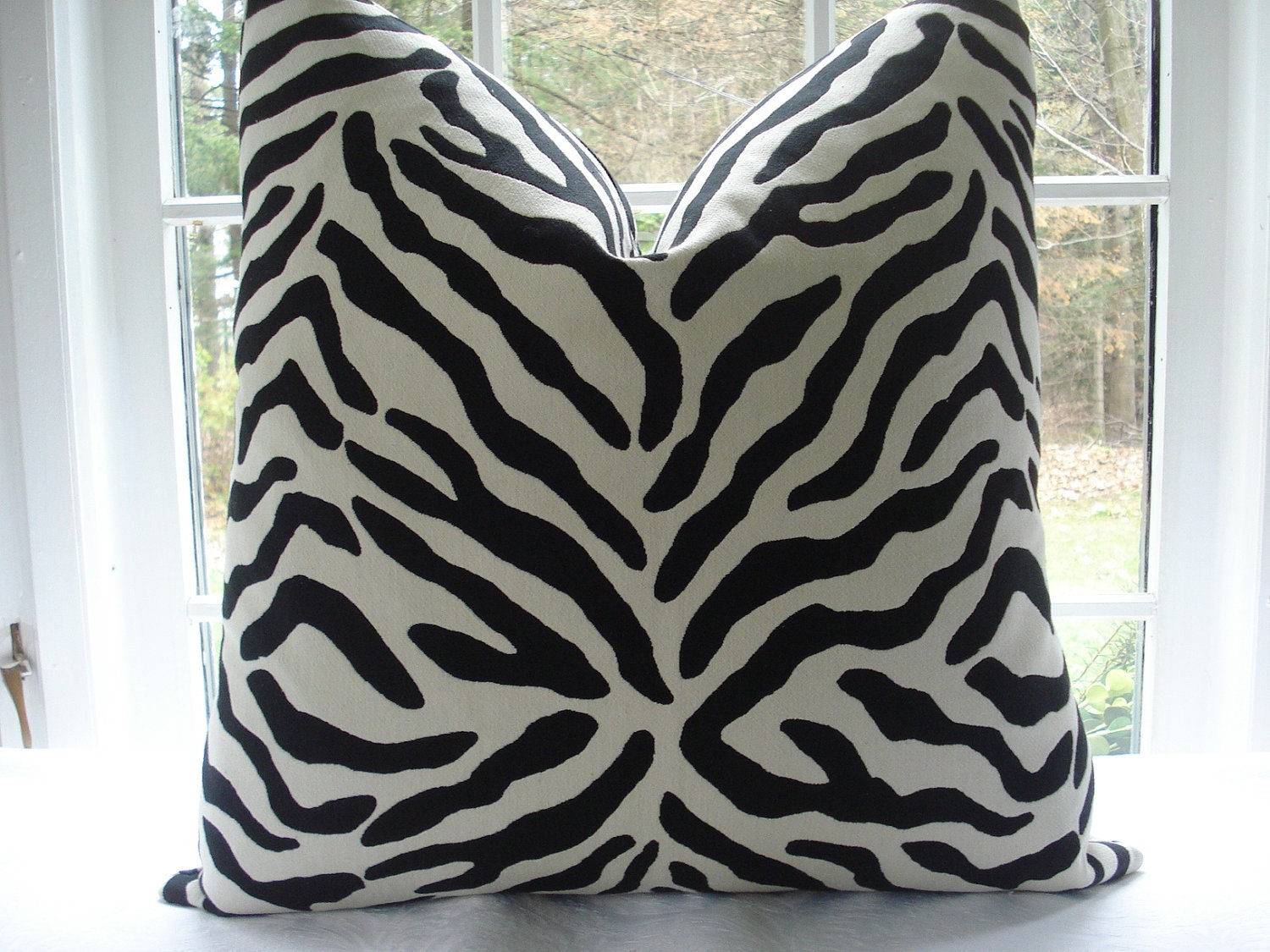 HIGH END -Designer Decorative Pillow Cover 18 20 22 " Sq.-- Zebra Print -Animal Print  Throw / Toss / Accent Pillow - Black/Cream
