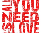 All You Need Is Love - Red and White Quote- 8x8 Multi Colored Canvas Textured Art Print - Made by artstudio54 on ETSY