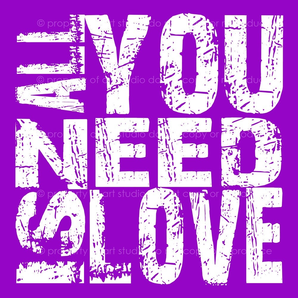 All You Need Is Love - Purple and White Quote- 8x8 Canvas Textured Art Print - Made by artstudio54 on ETSY