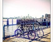 New Your City Skyline and Bicylces - 5x5 Retro Square Metallic Art Photograph Print - Made by artstudio54 on ETSY
