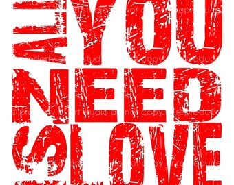 All You Need Is Love - Red and White Quote- 8x8 Multi Colored Canvas Textured Art Print - Made by artstudio54 on ETSY