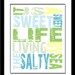 It is a Sweet Sweet Life Living by the Salty Sea -  Blue, Green, Yellow, White Quote - 8x8 Canvas Textured Art Print