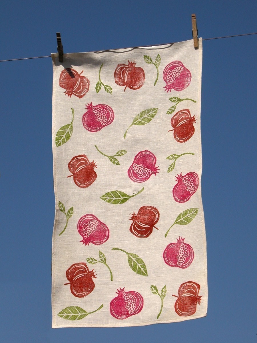 Pomegranate linen tea towel
