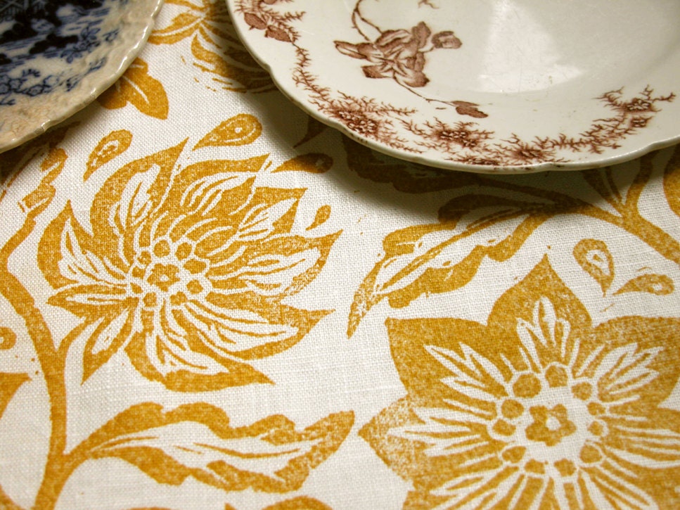 everyday yellow ochre on white passionflower linen napkins set of 4