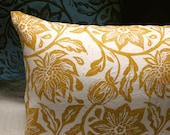 yellow ochre on white passion flower linen lumbar pillow case