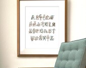 Vintage Alphabet Print 8x10 - Blue