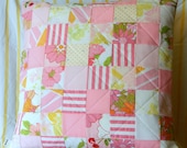 Handmade pink pillow cover -  patchwork, vintage sheets